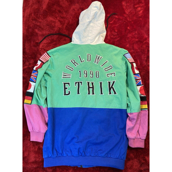 Ethik Worldwide Limited Release Small Rainbow Twill Hood Jacket Coat Y2K Patches - Picture 6 of 13